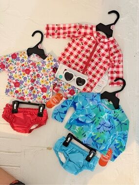 Girls' Floral & Plaid Rash Guard Swim Set Bundle - Pink, Red, Blue, Turquoise